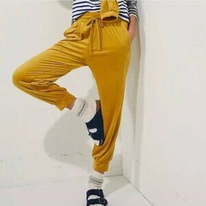 Anthropologie Saturday Sunday Merida Mustard Yellow Velvety Joggers Small S